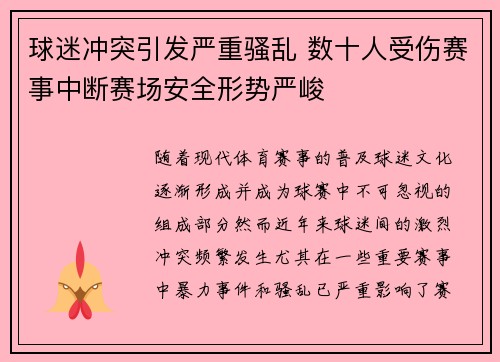 球迷冲突引发严重骚乱 数十人受伤赛事中断赛场安全形势严峻